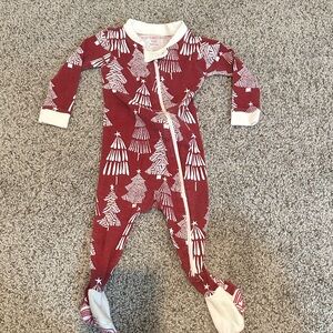 Festive Red and White Tree Print Kids Footies